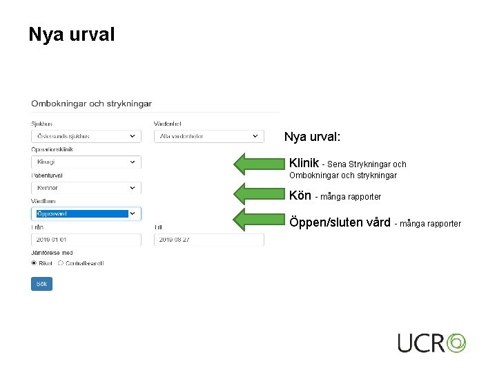Nya urval: Klinik - Sena Strykningar och Ombokningar och strykningar Kön - många rapporter