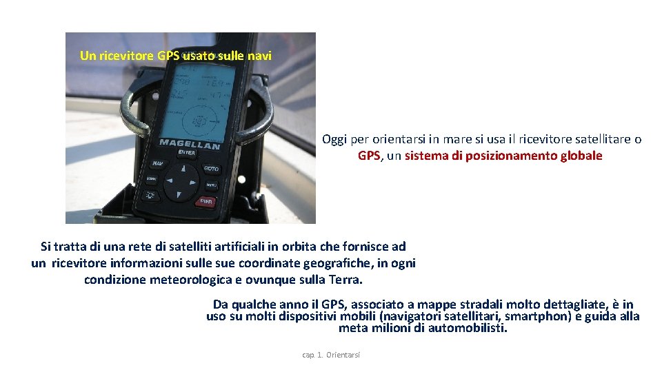 Un ricevitore GPS usato sulle navi Oggi per orientarsi in mare si usa il