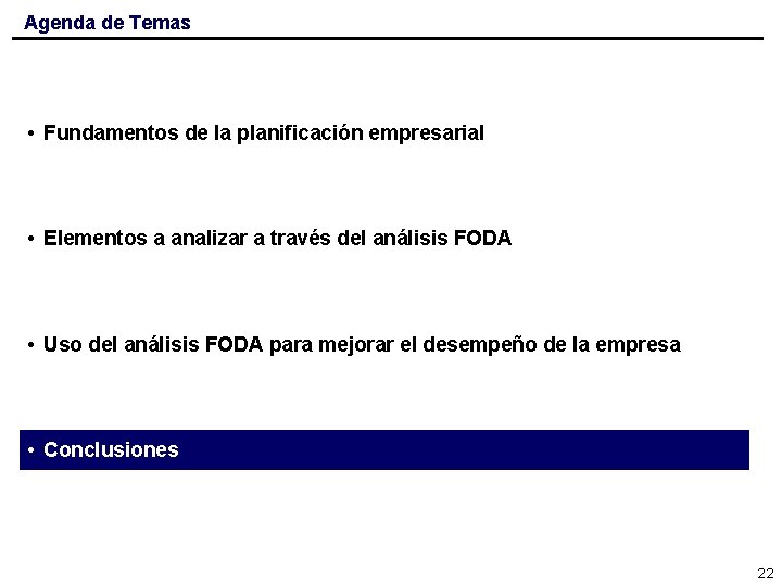 Agenda de Temas • Fundamentos de la planificación empresarial • Elementos a analizar a