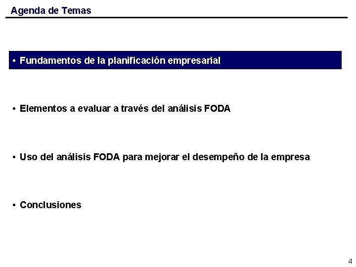Agenda de Temas • Fundamentos de la planificación empresarial • Elementos a evaluar a