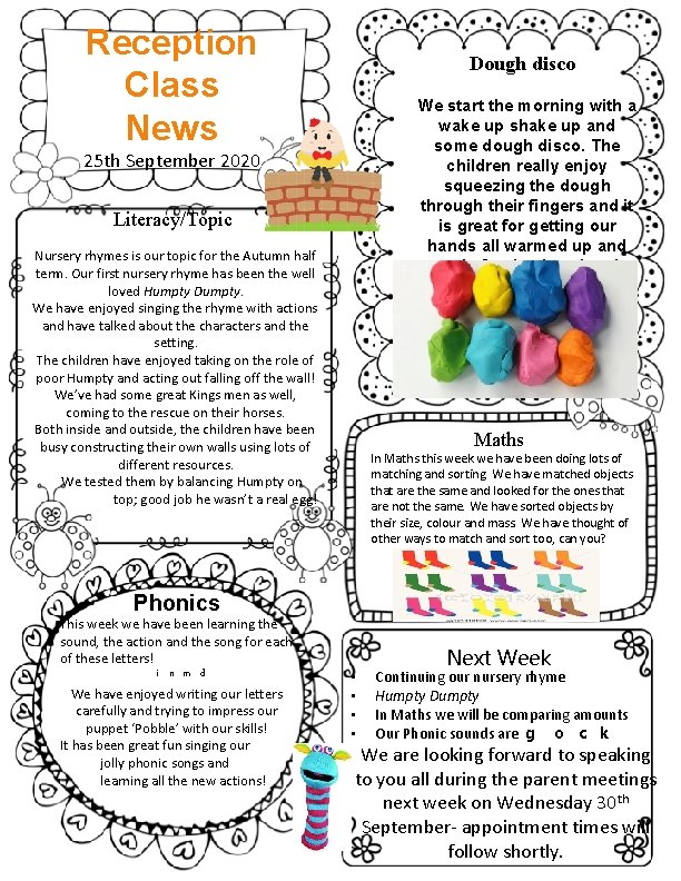 Reception Class News Dough disco We start the