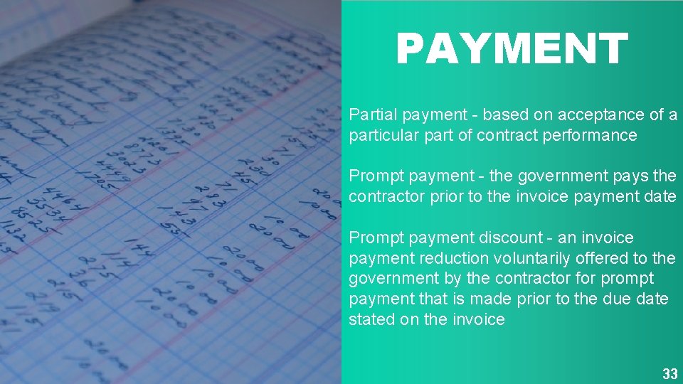 PAYMENT Partial payment - based on acceptance of a particular part of contract performance