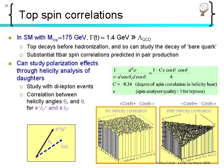 21 Top spin correlations n In SM with Mtop 175 Ge. V, (t) 1.