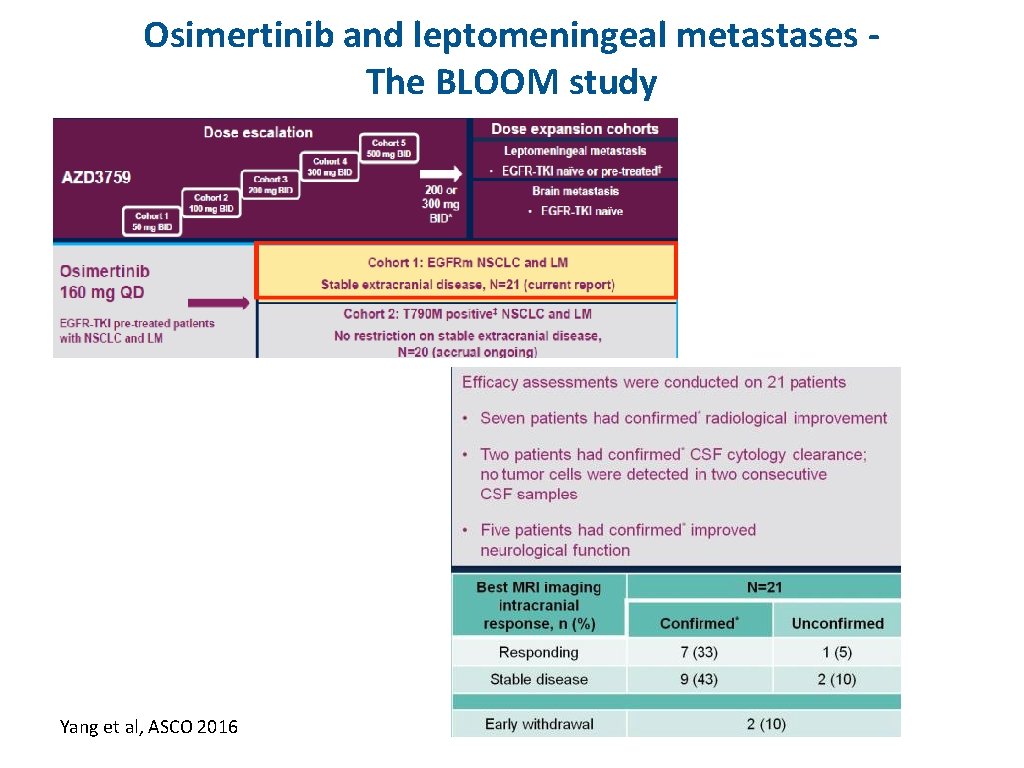 Osimertinib and leptomeningeal metastases The BLOOM study Yang et al, ASCO 2016 