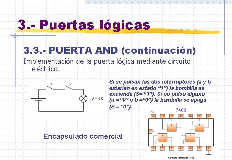 3. - Puertas lógicas 3. 3. - PUERTA AND (continuación) Implementación de la puerta