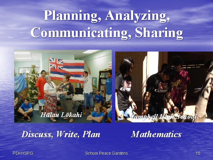 Planning, Analyzing, Communicating, Sharing Halau Lokahi Hālau Lōkahi Campbell High School Discuss, Write, Plan