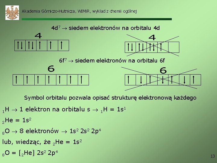 Akademia Górniczo-Hutnicza, WIMi. R, wykład z chemii ogólnej 4 d 7 siedem elektronów na