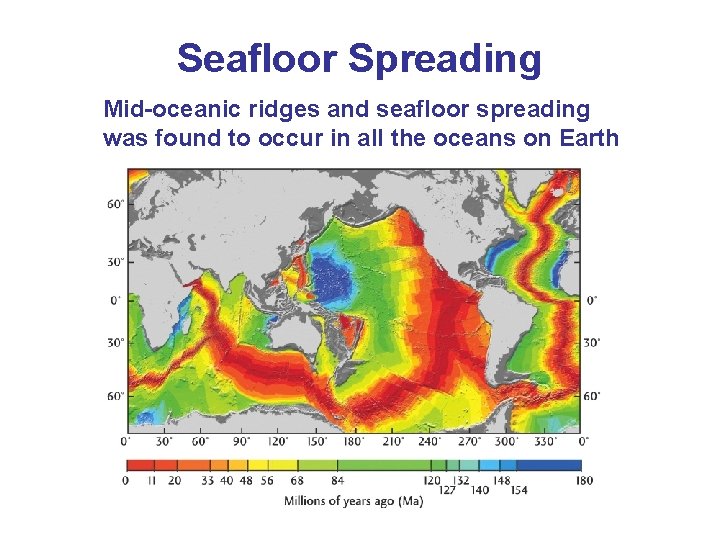 Seafloor Spreading Mid-oceanic ridges and seafloor spreading was found to occur in all the