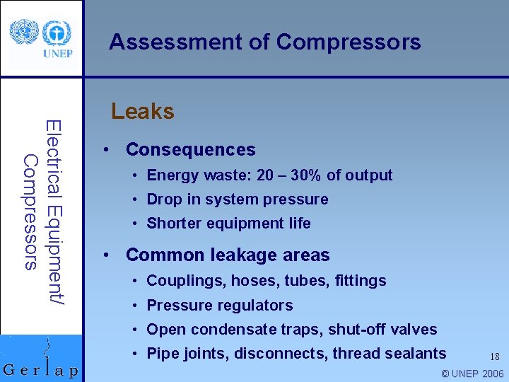 Assessment of Compressors Electrical Equipment/ Compressors Leaks • Consequences • Energy waste: 20 –