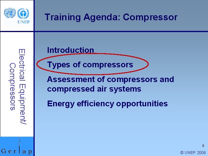 Training Agenda: Compressor Electrical Equipment/ Compressors Introduction Types of compressors Assessment of compressors and