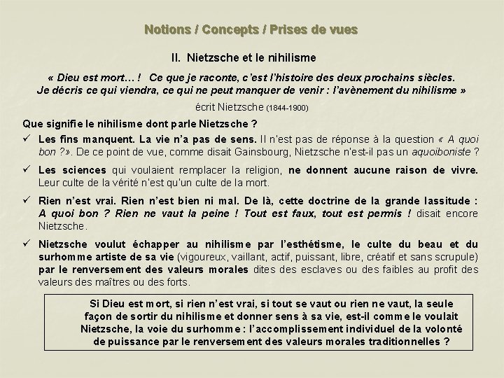 Notions / Concepts / Prises de vues II. Nietzsche et le nihilisme « Dieu
