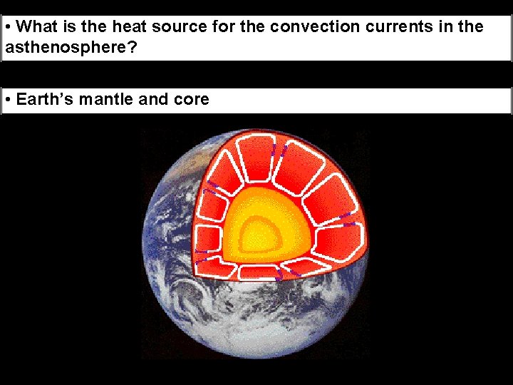  • What is the heat source for the convection currents in the asthenosphere?