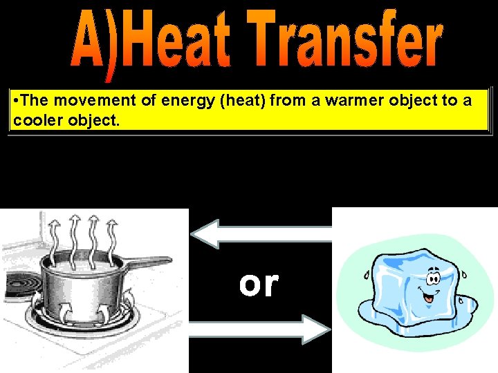  • The movement of energy (heat) from a warmer object to a cooler