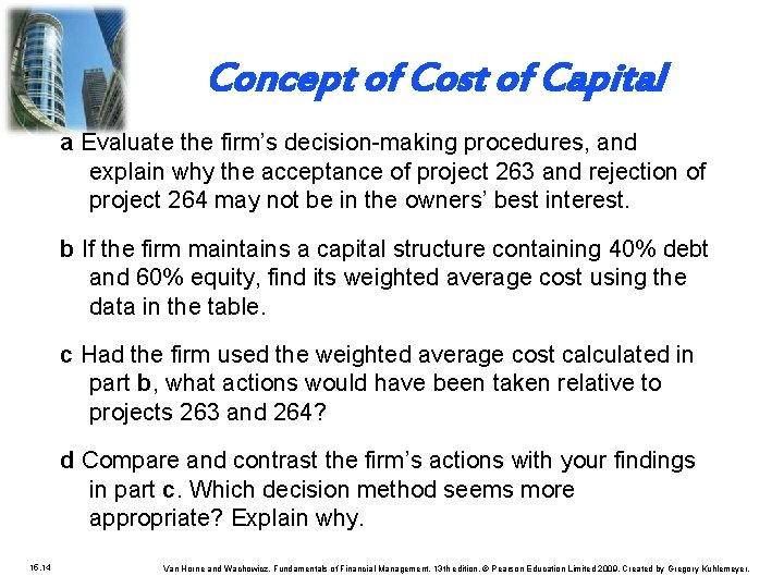 Concept of Cost of Capital a Evaluate the firm’s decision-making procedures, and explain why
