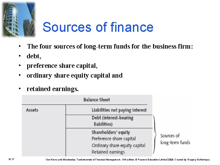 Sources of finance • • The four sources of long-term funds for the business