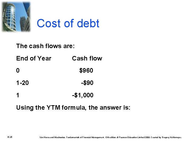 Cost of debt The cash flows are: End of Year Cash flow 0 $960