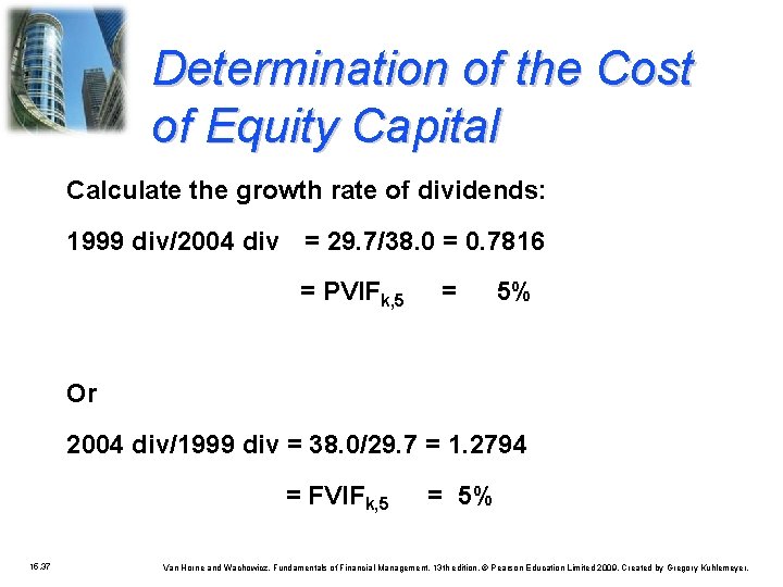 Determination of the Cost of Equity Capital Calculate the growth rate of dividends: 1999