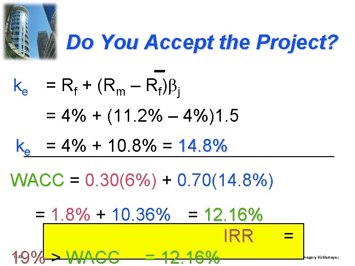 Do You Accept the Project? ke = Rf + (Rm – Rf) j =