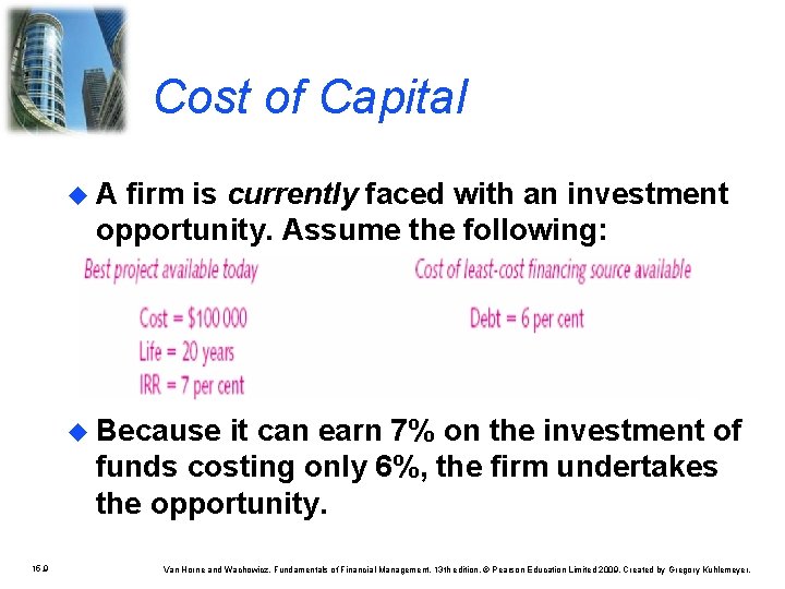 Cost of Capital A firm is currently faced with an investment opportunity. Assume the