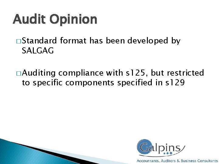 Audit Opinion � Standard SALGAG � Auditing format has been developed by compliance with Audit Opinion � Standard SALGAG � Auditing format has been developed by compliance with