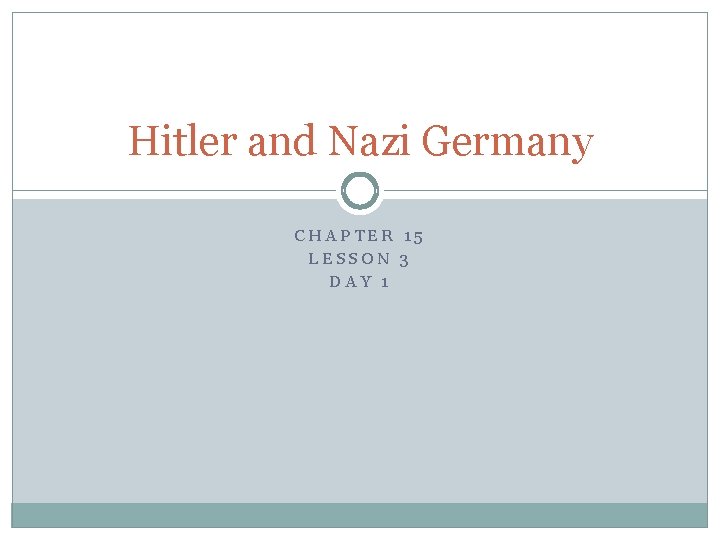 Hitler and Nazi Germany CHAPTER 15 LESSON 3 DAY 1 