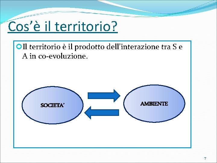 Cos’è il territorio? Il territorio è il prodotto dell’interazione tra S e A in