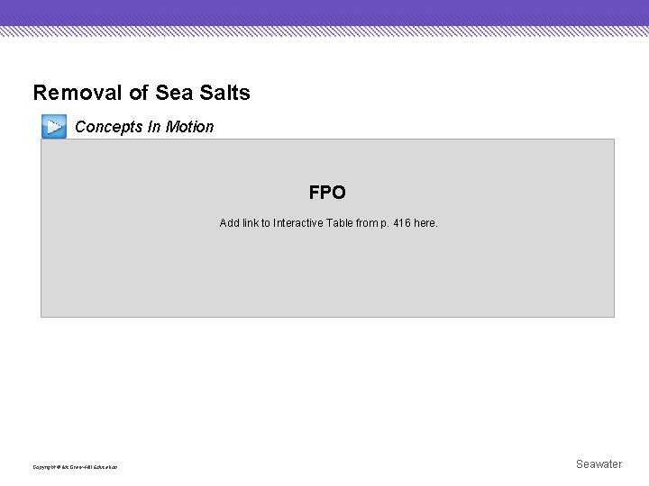 Removal of Sea Salts Concepts In Motion FPO Add link to Interactive Table from