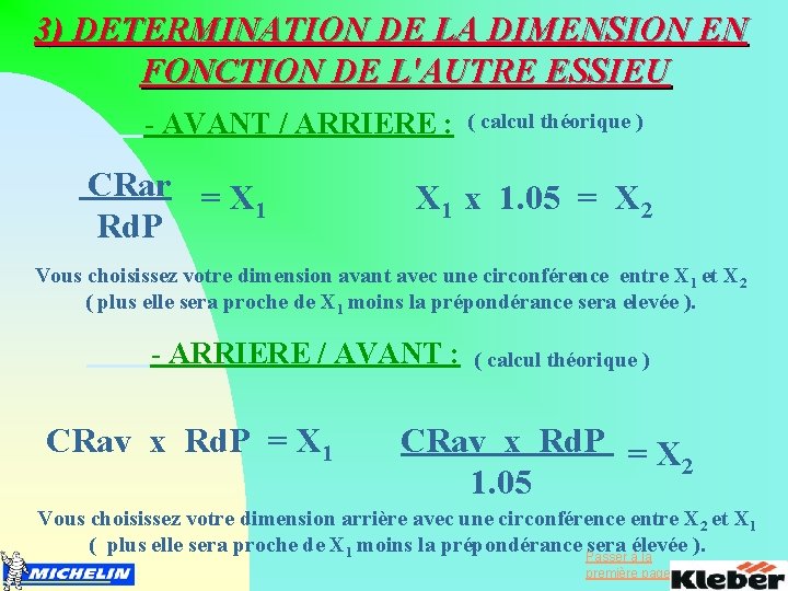 3) DETERMINATION DE LA DIMENSION EN FONCTION DE L'AUTRE ESSIEU - AVANT / ARRIERE