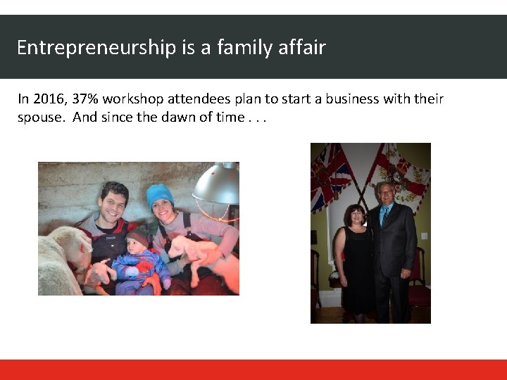 Entrepreneurship is a family affair In 2016, 37% workshop attendees plan to start a