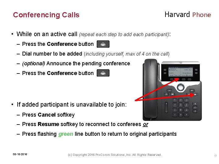 Conferencing Calls Harvard Phone • While on an active call (repeat each step to