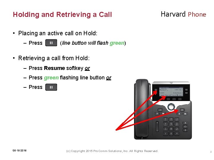 Holding and Retrieving a Call Harvard Phone • Placing an active call on Hold: