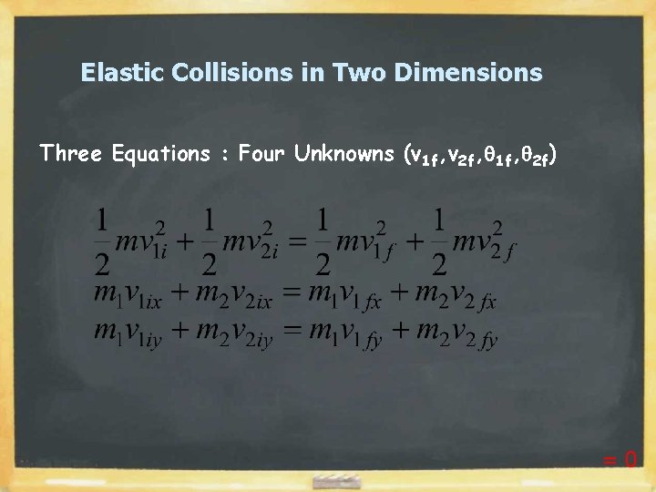 Elastic Collisions in Two Dimensions Three Equations : Four Unknowns (v 1 f, v