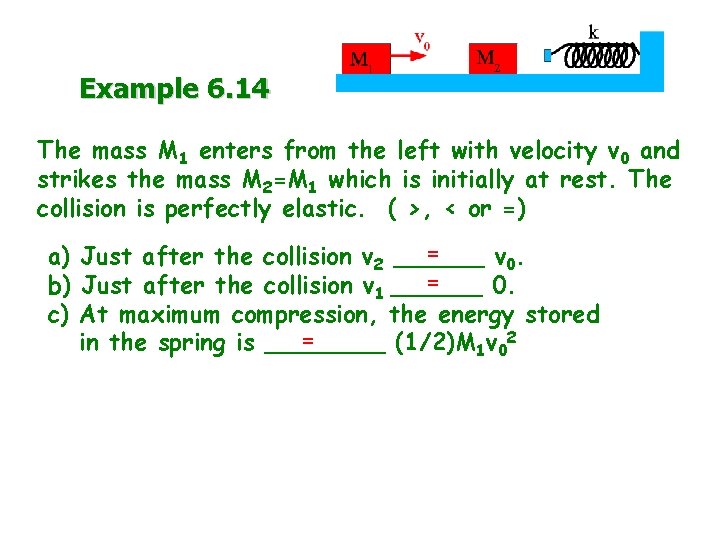 Example 6. 14 The mass M 1 enters from the left with velocity v