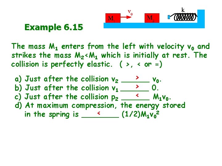 Example 6. 15 The mass M 1 enters from the left with velocity v