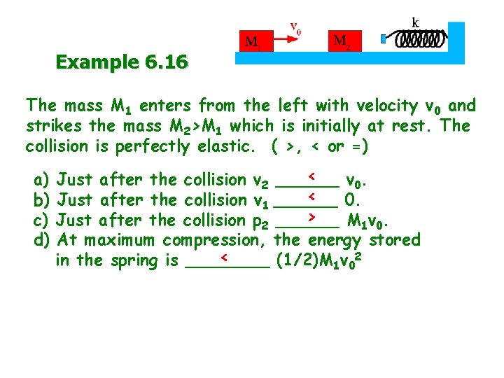 Example 6. 16 The mass M 1 enters from the left with velocity v