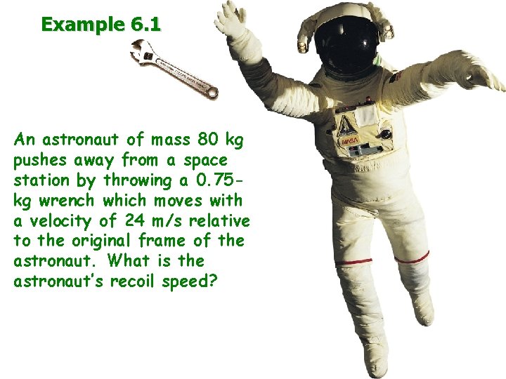 Example 6. 1 An astronaut of mass 80 kg pushes away from a space