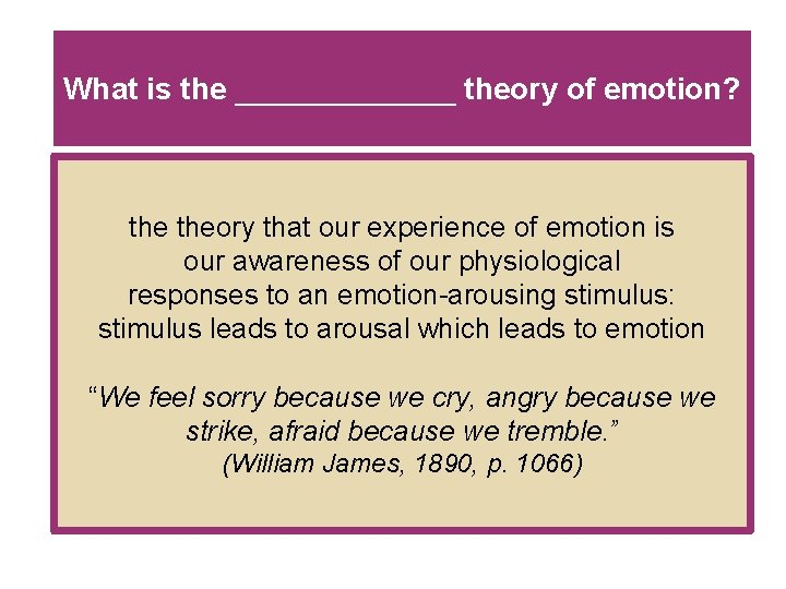 What is the _______ theory of emotion? theory that our experience of emotion is