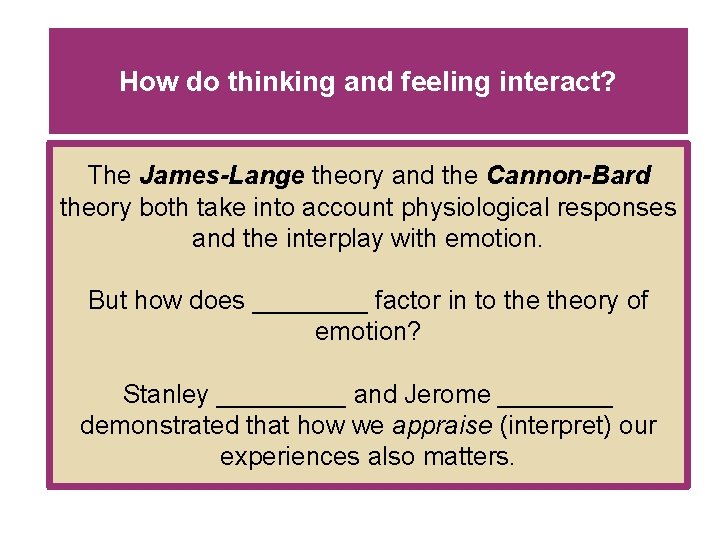 How do thinking and feeling interact? The James-Lange theory and the Cannon-Bard theory both