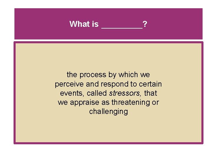 What is _____? the process by which we perceive and respond to certain events,