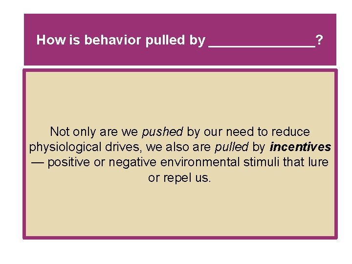 How is behavior pulled by _______? Not only are we pushed by our need