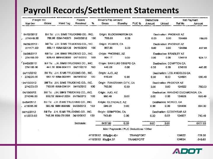 Payroll Records/Settlement Statements 