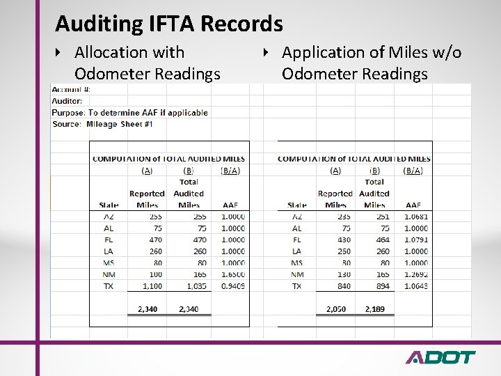 Auditing IFTA Records Allocation with Odometer Readings Application of Miles w/o Odometer Readings 