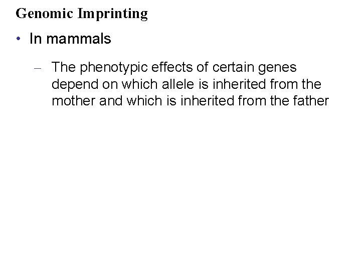 Genomic Imprinting • In mammals – The phenotypic effects of certain genes depend on