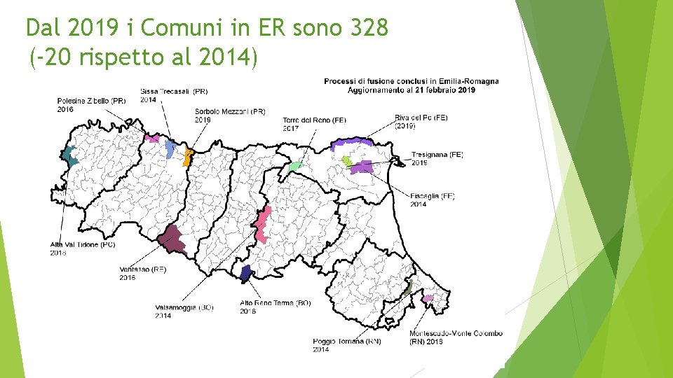 Dal 2019 i Comuni in ER sono 328 (-20 rispetto al 2014) 
