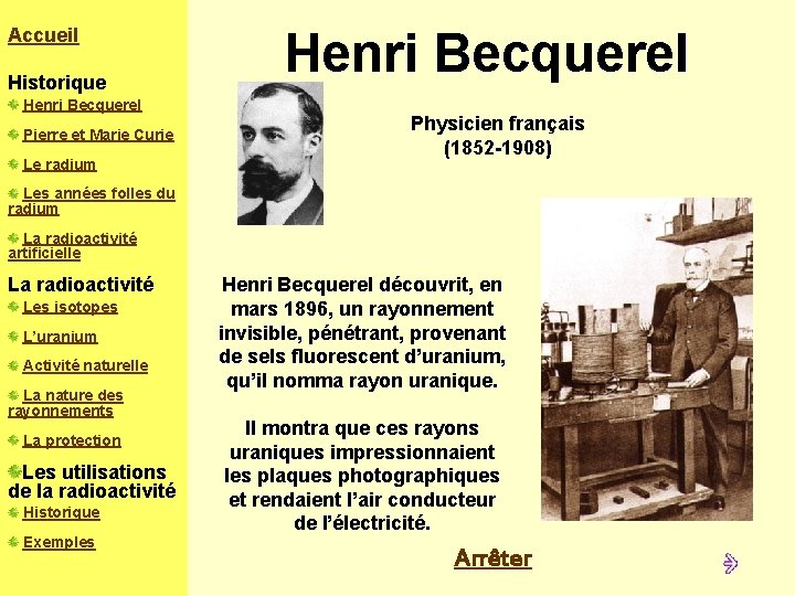 Accueil Historique La radioactivit Henri Becquerel Pierre et