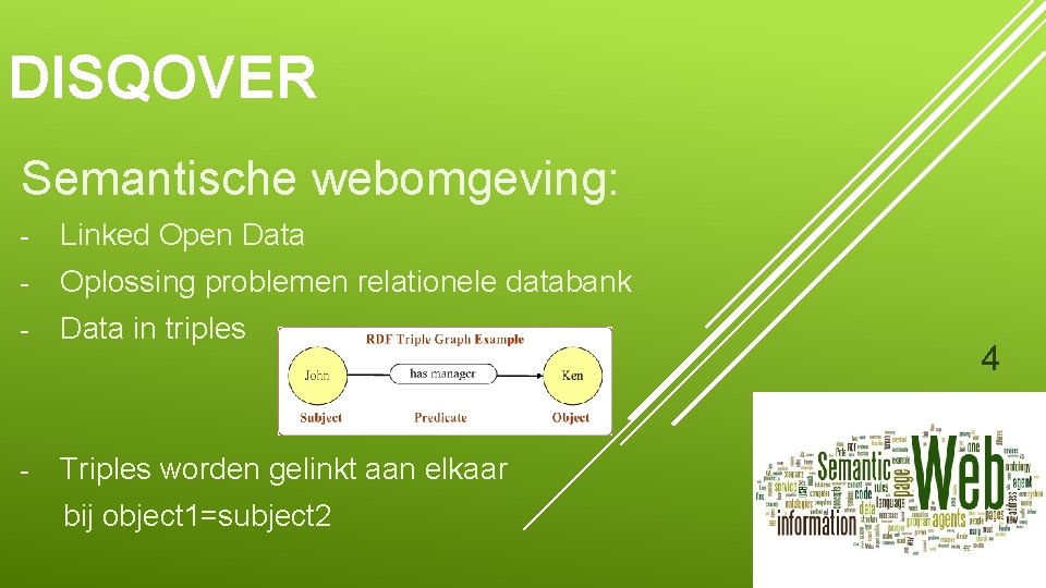 DISQOVER Semantische webomgeving: - Linked Open Data - Oplossing problemen relationele databank - Data