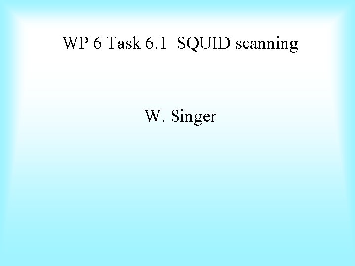 WP 6 Task 6. 1 SQUID scanning W. Singer 