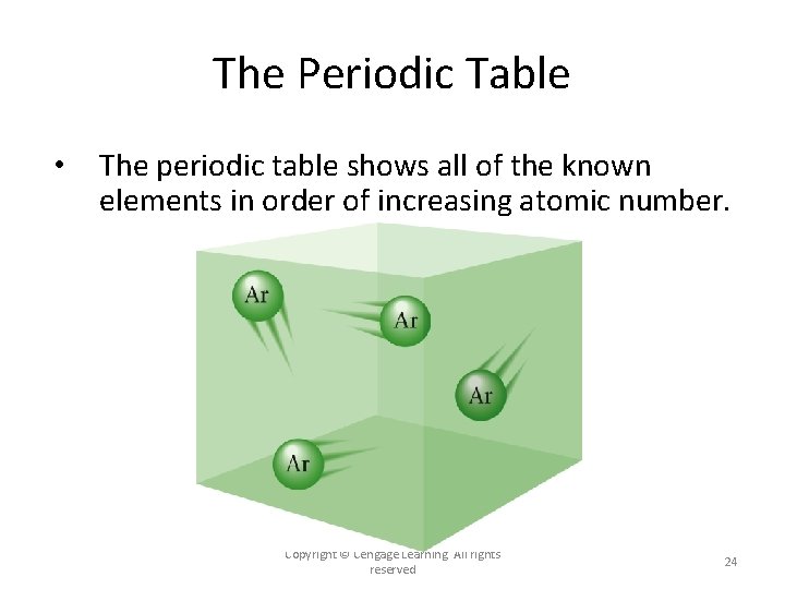 The Periodic Table • The periodic table shows all of the known elements in