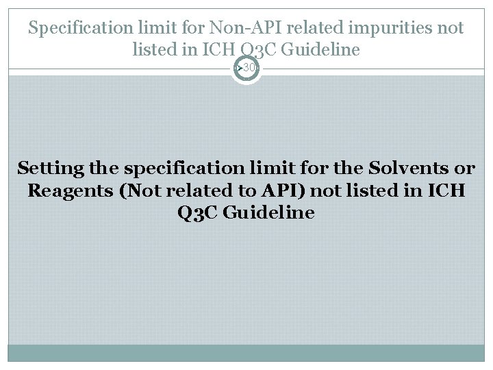 Specification limit for Non-API related impurities not listed in ICH Q 3 C Guideline Specification limit for Non-API related impurities not listed in ICH Q 3 C Guideline
