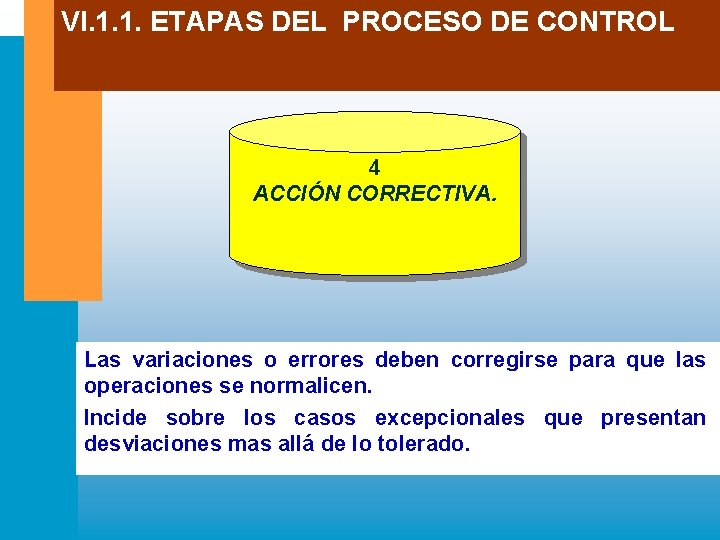VI. 1. 1. ETAPAS DEL PROCESO DE CONTROL 4 ACCIÓN CORRECTIVA. Las variaciones o